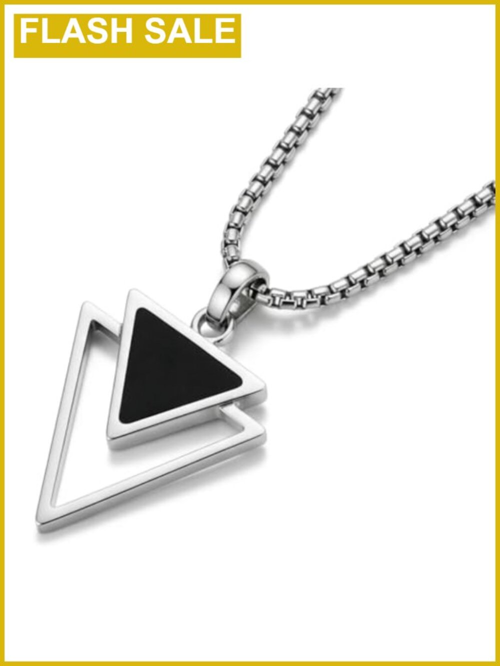 Men's Stainless Steel Chain Necklace Black Enamel Pendant 24"